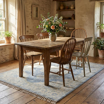 Hand Knotted Vintage Persian Style Blue Medallion Wool Area Rug