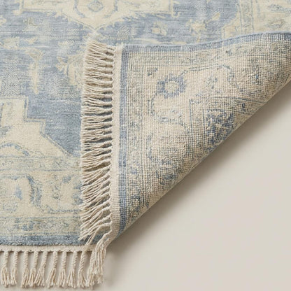 Hand Knotted Vintage Persian Style Blue Medallion Wool Area Rug