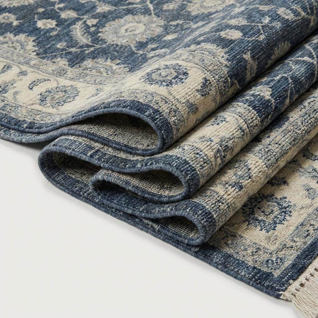 Hand Knotted Wool Rug, 8x10 Navy Blue Oushak Rug, Large Transitional Floral Area Rug, Traditional Persian Carpet for Living Room __etsy:7636050862