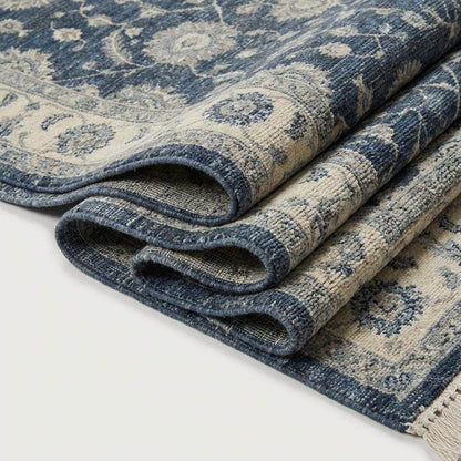 Hand Knotted Wool Rug, 8x10 Navy Blue Oushak Rug, Large Transitional Floral Area Rug, Traditional Persian Carpet for Living Room __etsy:7636050862