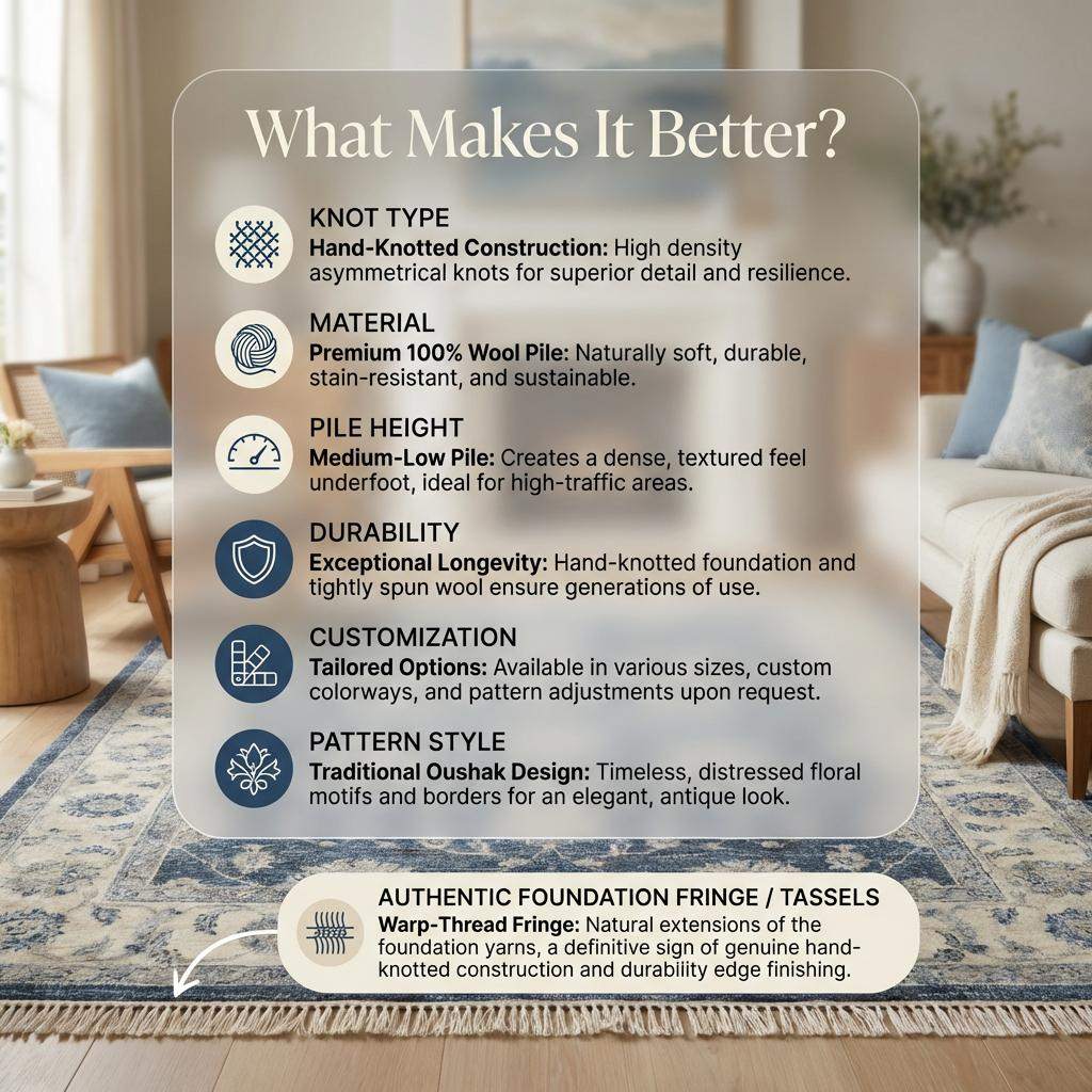 Hand Knotted Wool Rug, 8x10 Navy Blue Oushak Rug, Large Transitional Floral Area Rug, Traditional Persian Carpet for Living Room __etsy:7683993223