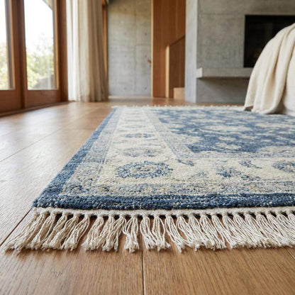 Hand Knotted Wool Rug, 8x10 Navy Blue Oushak Rug, Large Transitional Floral Area Rug, Traditional Persian Carpet for Living Room __etsy:7683993165