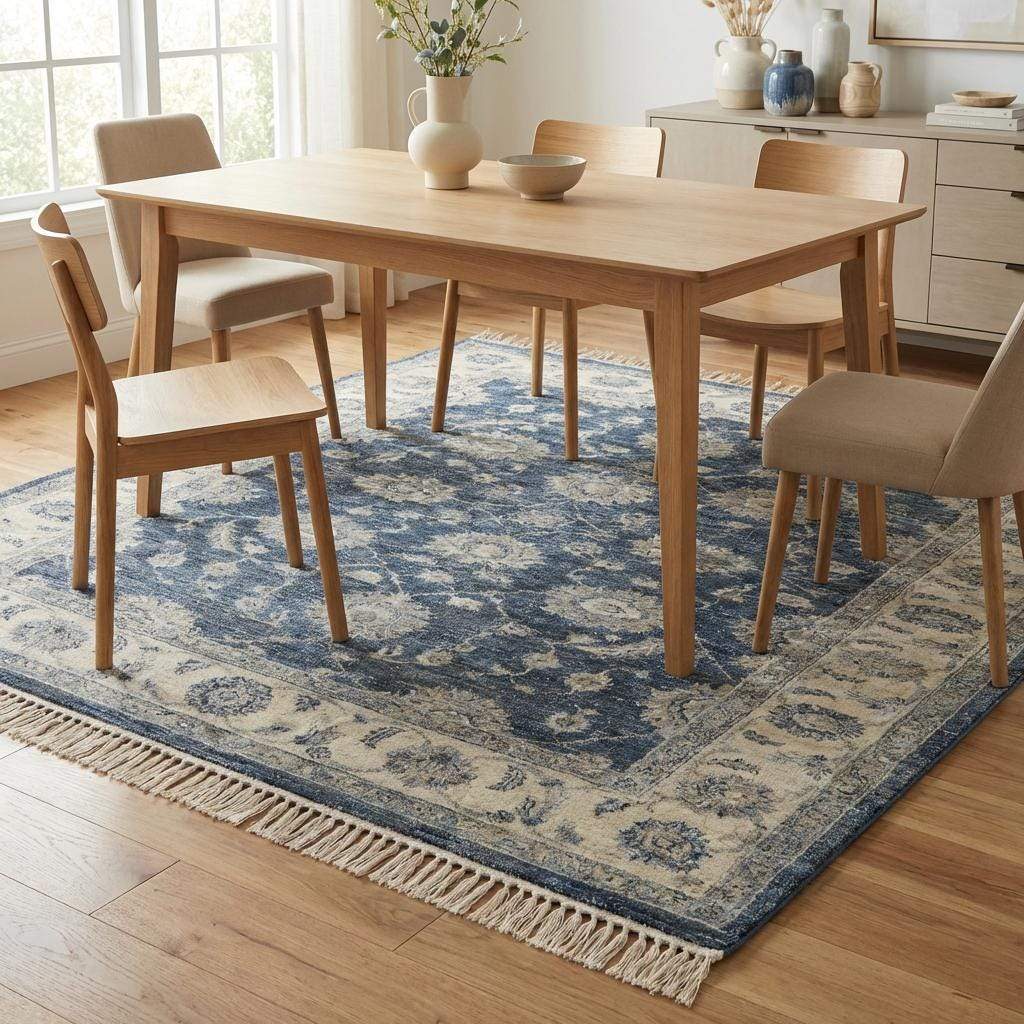 Hand Knotted Wool Rug, 8x10 Navy Blue Oushak Rug, Large Transitional Floral Area Rug, Traditional Persian Carpet for Living Room __etsy:7636050854