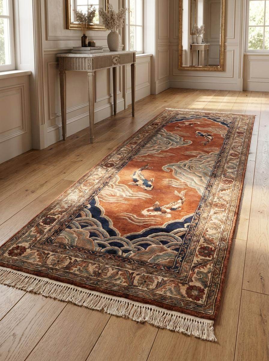 Handmade wool hallway runner designed for entryways, corridors, kitchens, and Japandi-inspired interiors. __etsy:8091951024