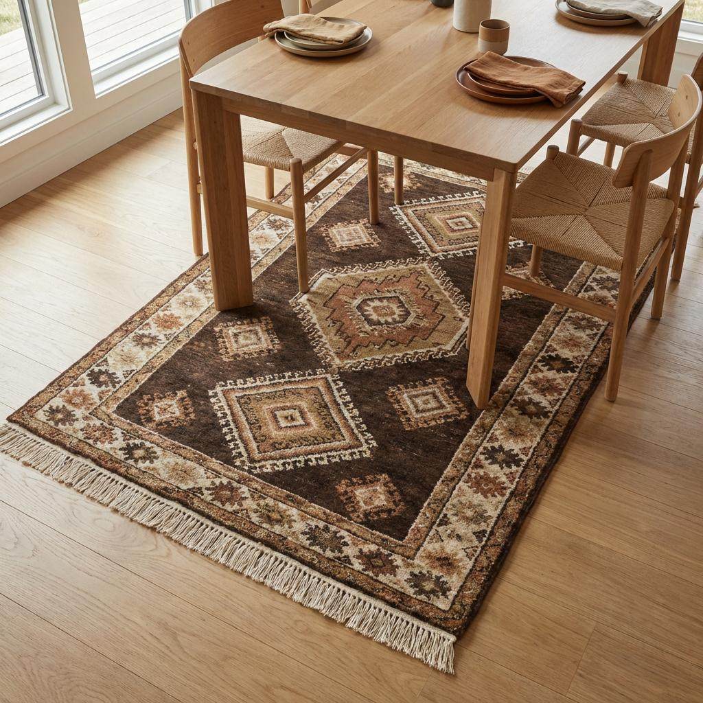 Hand Knotted Wool Tribal Area Rug, Rustic Geometric Living Room Decor