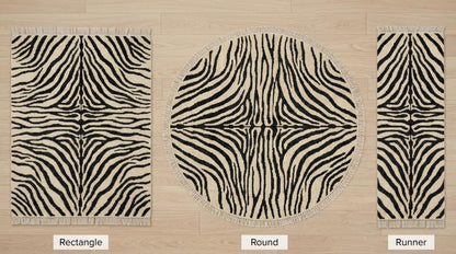 Hand Knotted Zebra Stripe Wool Area Rug, Modern Black Ivory Carpet