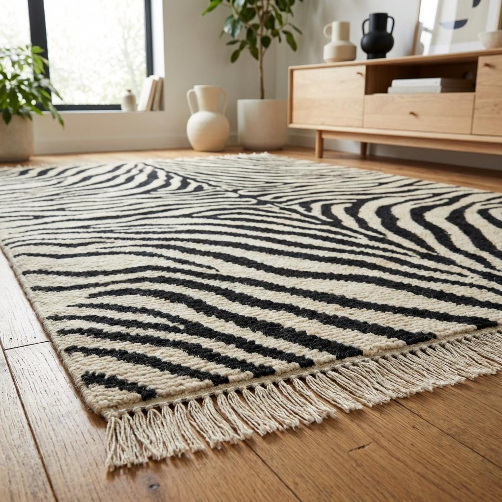 Contemporary hand knotted rug featuring organic stripe pattern and neutral tones