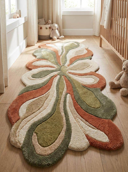 Hand Tufted Abstract Floral Rug, Irregular Shape Wool Carpet Runner for Hallway, Modern Artistic Area Decor __etsy:8022692401