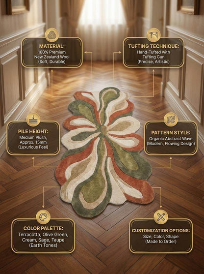 Hand Tufted Abstract Floral Rug, Irregular Shape Wool Carpet Runner for Hallway, Modern Artistic Area Decor __etsy:8022692411