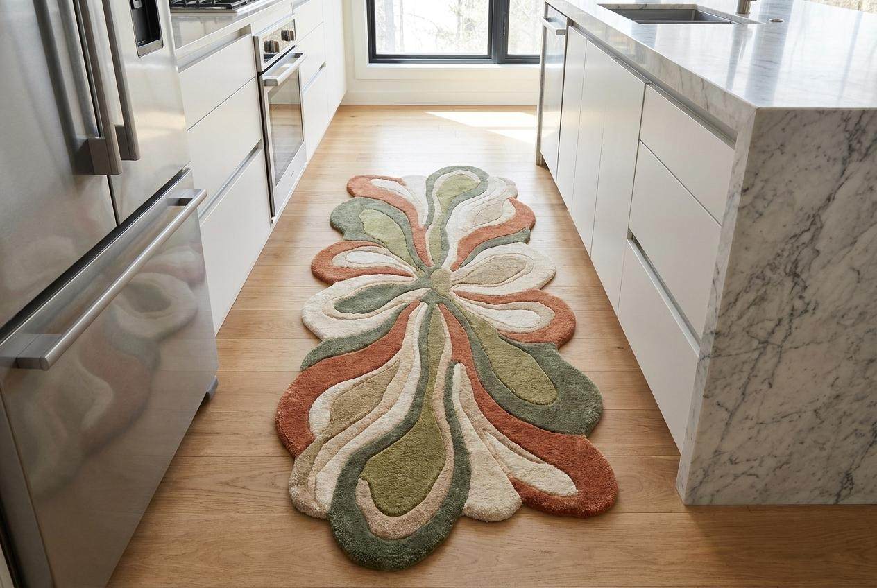 Hand Tufted Abstract Floral Rug, Irregular Shape Wool Carpet Runner for Hallway, Modern Artistic Area Decor __etsy:8022692373
