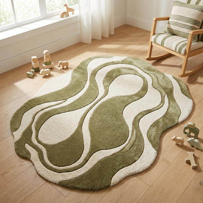 Luxury handmade abstract area rug with sculpted wave design ideal for living room, bedroom, or creative studio decor __etsy:8047734975