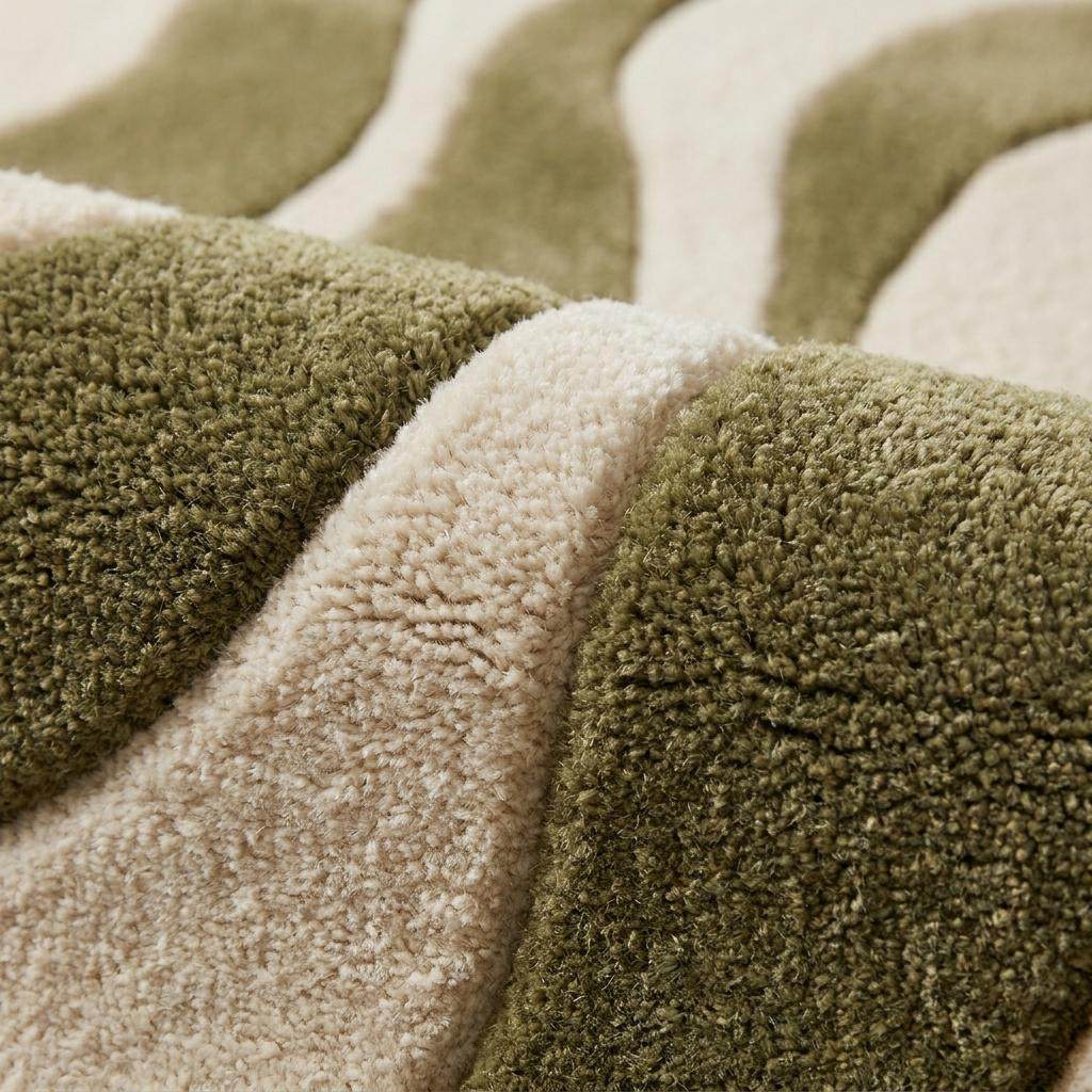 Hand Tufted Abstract Rug, Organic Shape Carpet for Living Room, Green Cream Modern Area Rug __etsy:8047734965