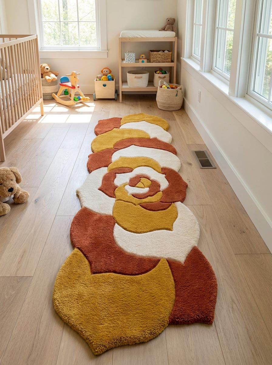 Hand Tufted Abstract Runner Rug Carpet, Modern Floral Hallway Rug, Irregular Shape Wool Carpet for Entryway Decor __etsy:7974730774