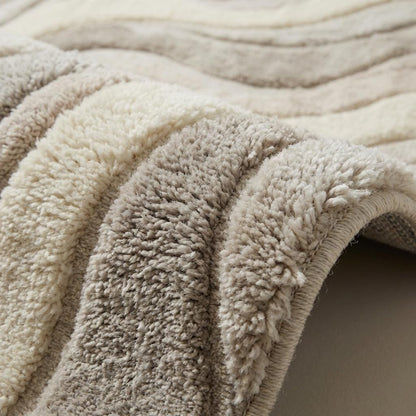 Designer inspired neutral abstract rug blending Scandinavian, Japandi, and contemporary décor styles.