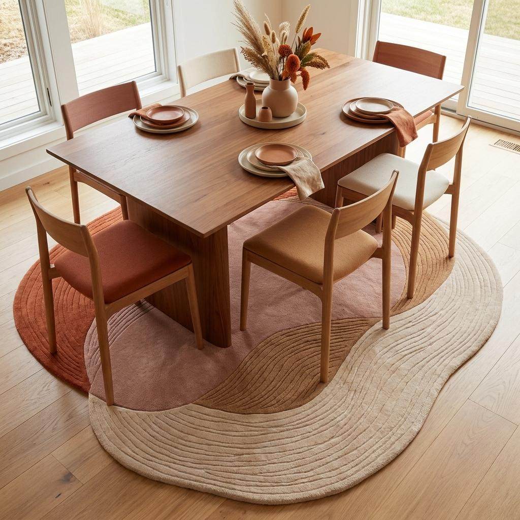 Hand Tufted Abstract Wool Rug, Irregular Shape Carpet for Living Room, Modern Organic Area Rug __etsy:8055237953