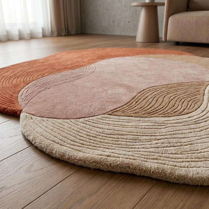 Artistic irregular wool rug with carved abstract design and soft plush texture for bedroom or lounge spaces __etsy:8007323618