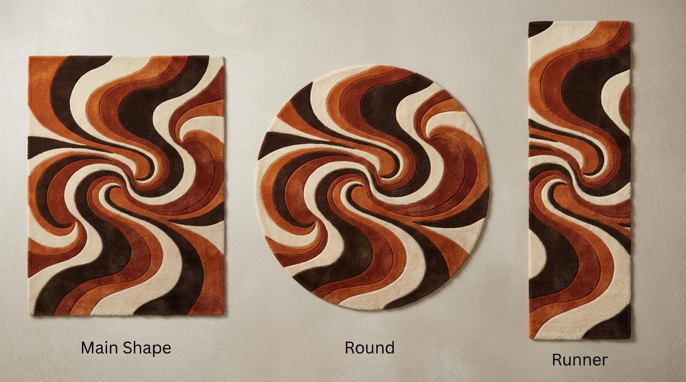 Hand Tufted Abstract Wool Rug, Mid Century Modern Retro Living Room Area Rug, Burnt Orange Brown Cream Sculpted Statement Carpet
