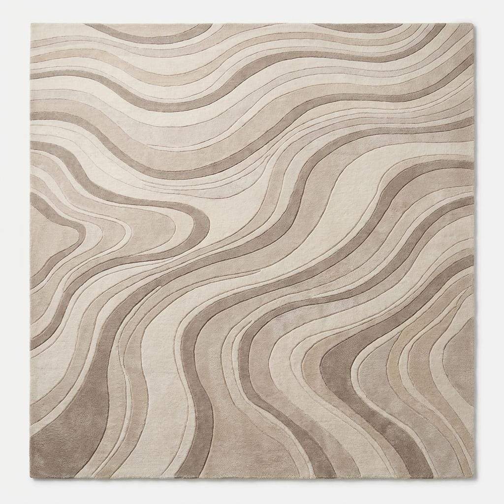 Modern abstract area rug with organic contour line design in soft neutral colors suitable for contemporary interiors. __etsy:8091705530