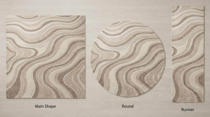 Available as rectangle rug, round rug, runner rug, and hallway carpet featuring flowing wave patterns and neutral beige tones. __etsy:8139612905