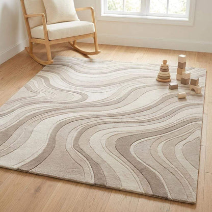 Designer-inspired abstract carpet crafted with premium wool and sculpted wave motifs for elegant interior spaces. __etsy:8139612947