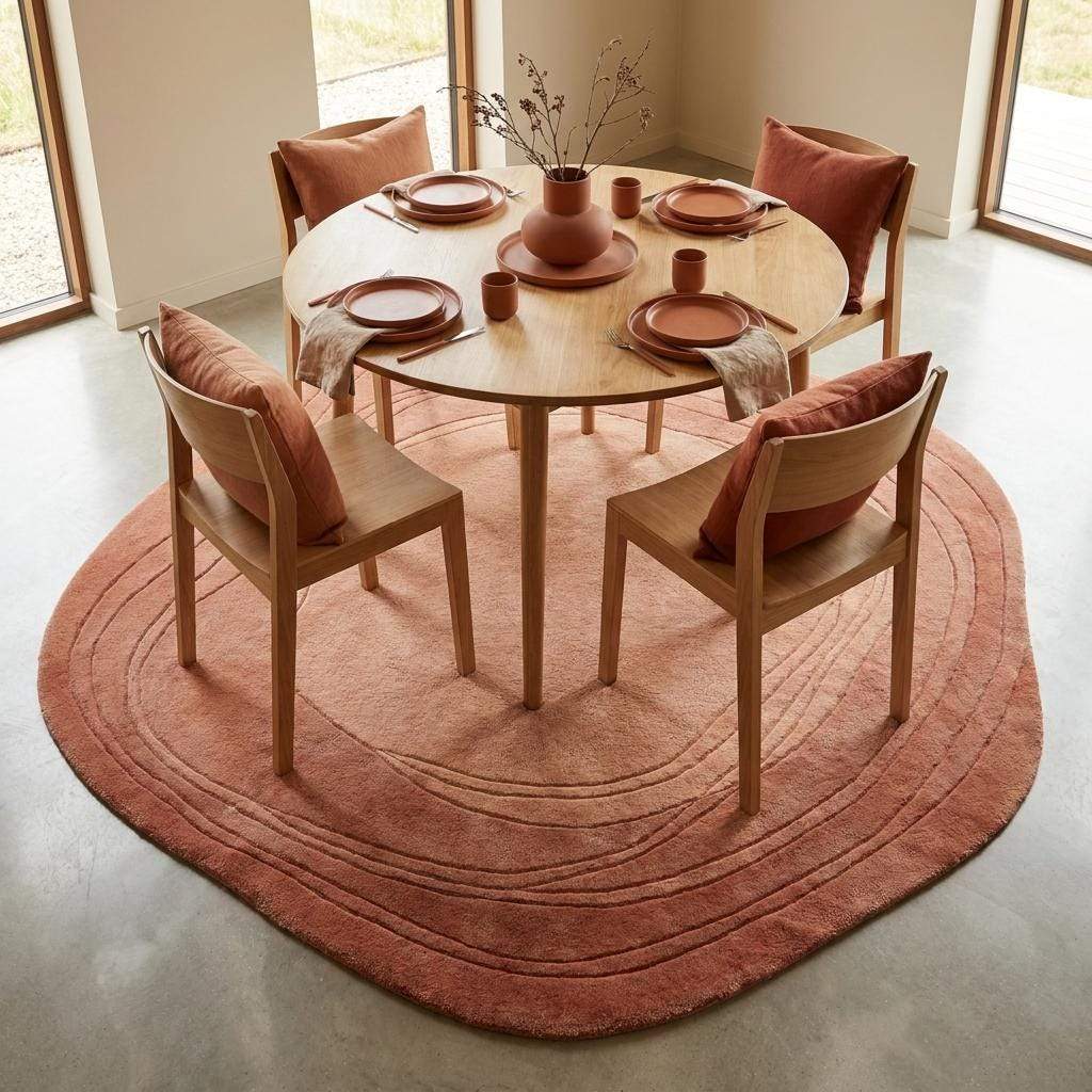 Hand Tufted Abstract Wool Rug, Organic Shape Carpet for Modern Living Room, Contemporary Peach Area Rug __etsy:8055202053