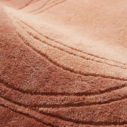Close-up of hand tufted wool rug texture showing dense cut pile, carved contour lines, and soft premium wool fibers __etsy:8007287530