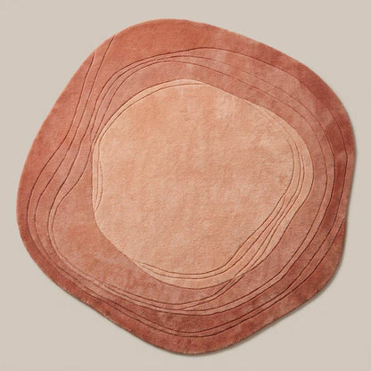 Modern organic shape carpet with layered abstract design styled beside wooden furniture in contemporary interior space __etsy:8007287310