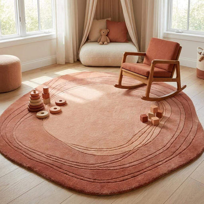Large irregular shaped wool rug with artistic layered carving and plush handmade texture for modern apartment decor __etsy:8007287452