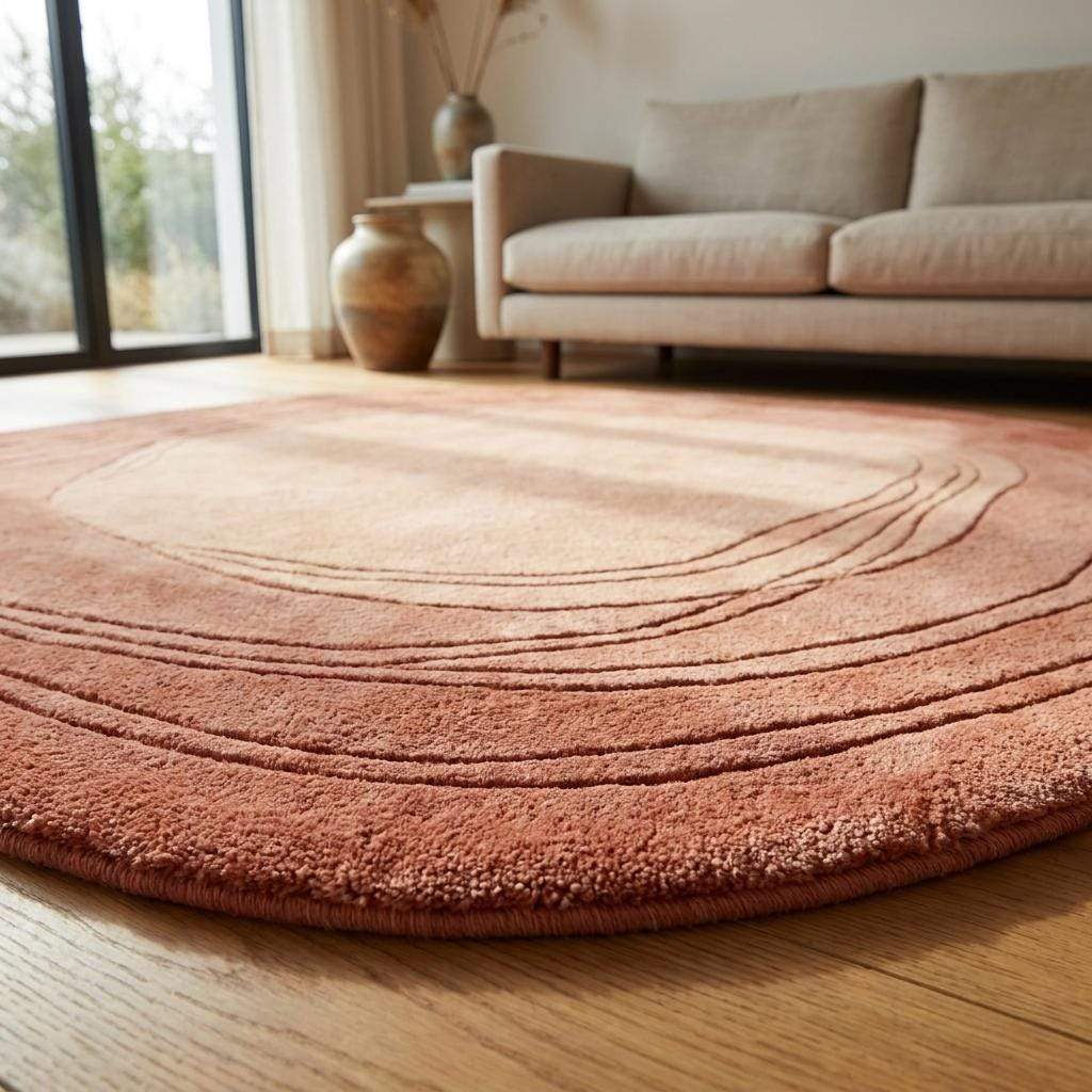 Hand Tufted Abstract Wool Rug, Organic Shape Carpet for Modern Living Room, Contemporary Peach Area Rug __etsy:8055202051