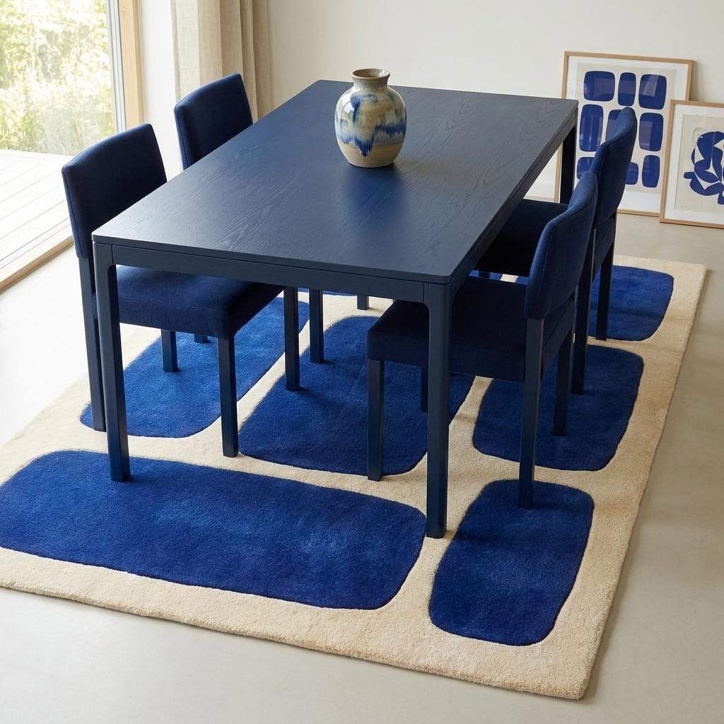 Hand Tufted Blue Geometric Rug, Modern Abstract Carpet for Living Room Decor, Contemporary Wool Area Rug __etsy:8083837460