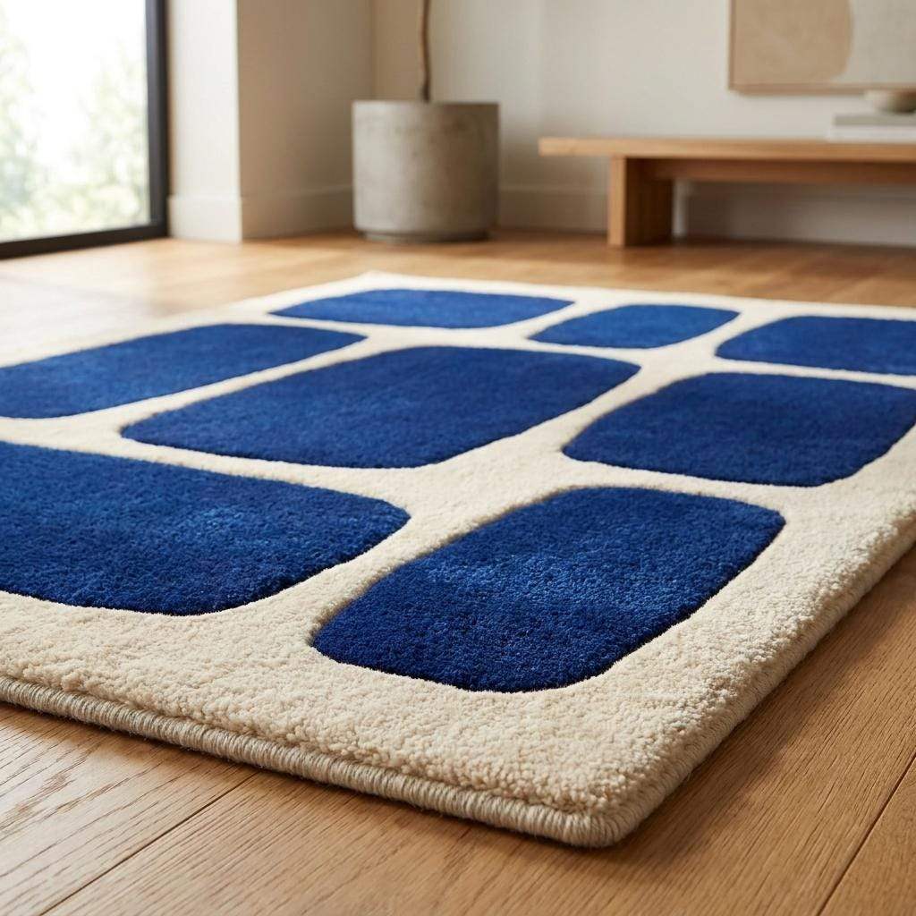 Hand Tufted Blue Geometric Rug, Modern Abstract Carpet for Living Room Decor, Contemporary Wool Area Rug __etsy:8083837410