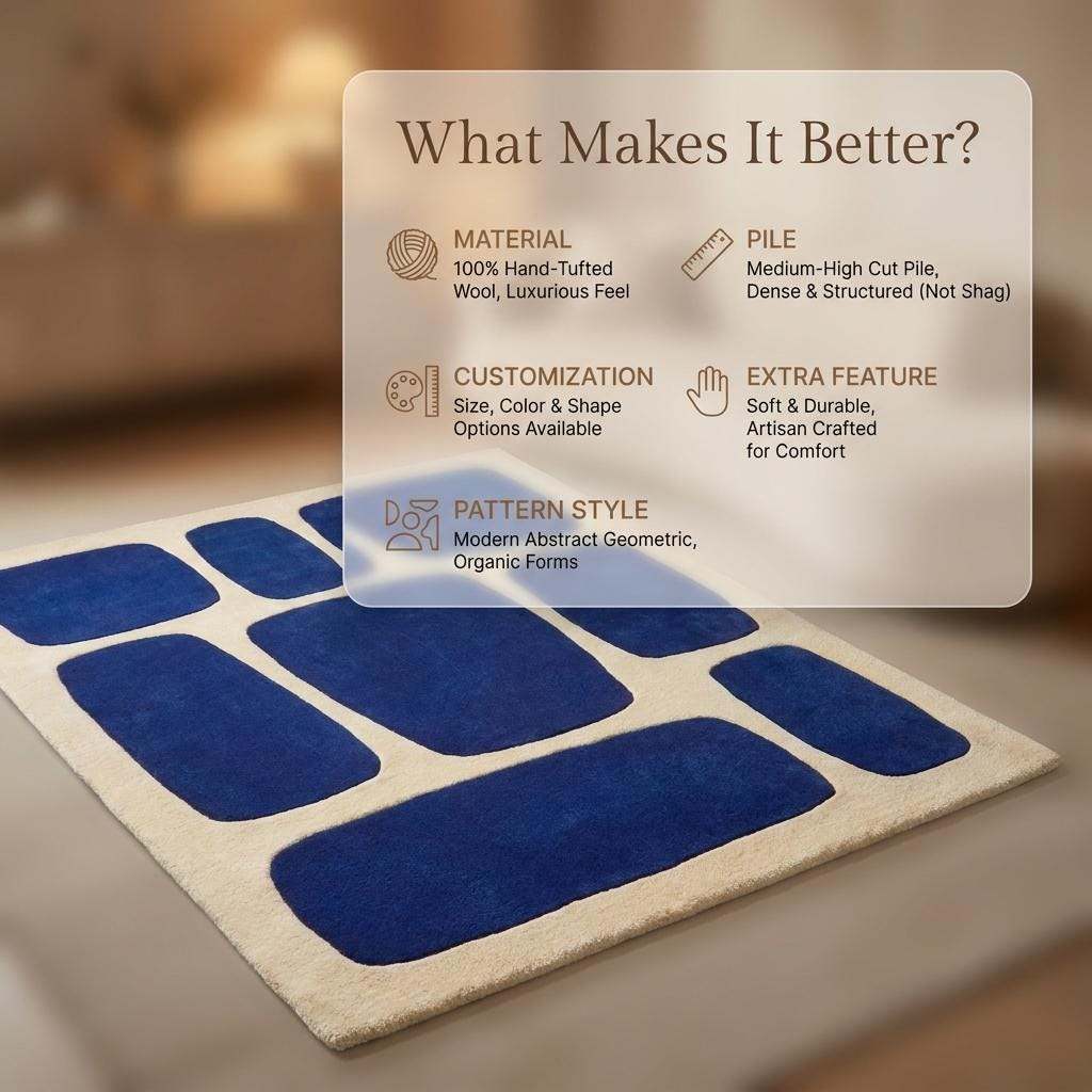 Hand Tufted Blue Geometric Rug, Modern Abstract Carpet for Living Room Decor, Contemporary Wool Area Rug __etsy:8083837440