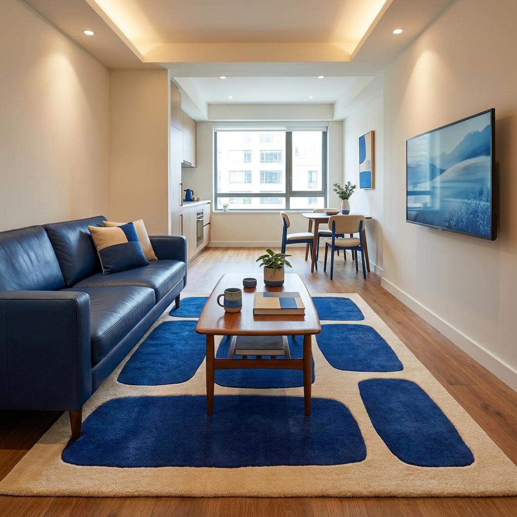 Designer inspired modern area rug with rounded geometric shapes and handcrafted wool construction __etsy:8131748381