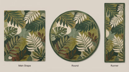 Hand Tufted Botanical Leaf Wool Rug 5x8, Modern Green Tropical Area Rug Living Room Nature Inspired Carpet