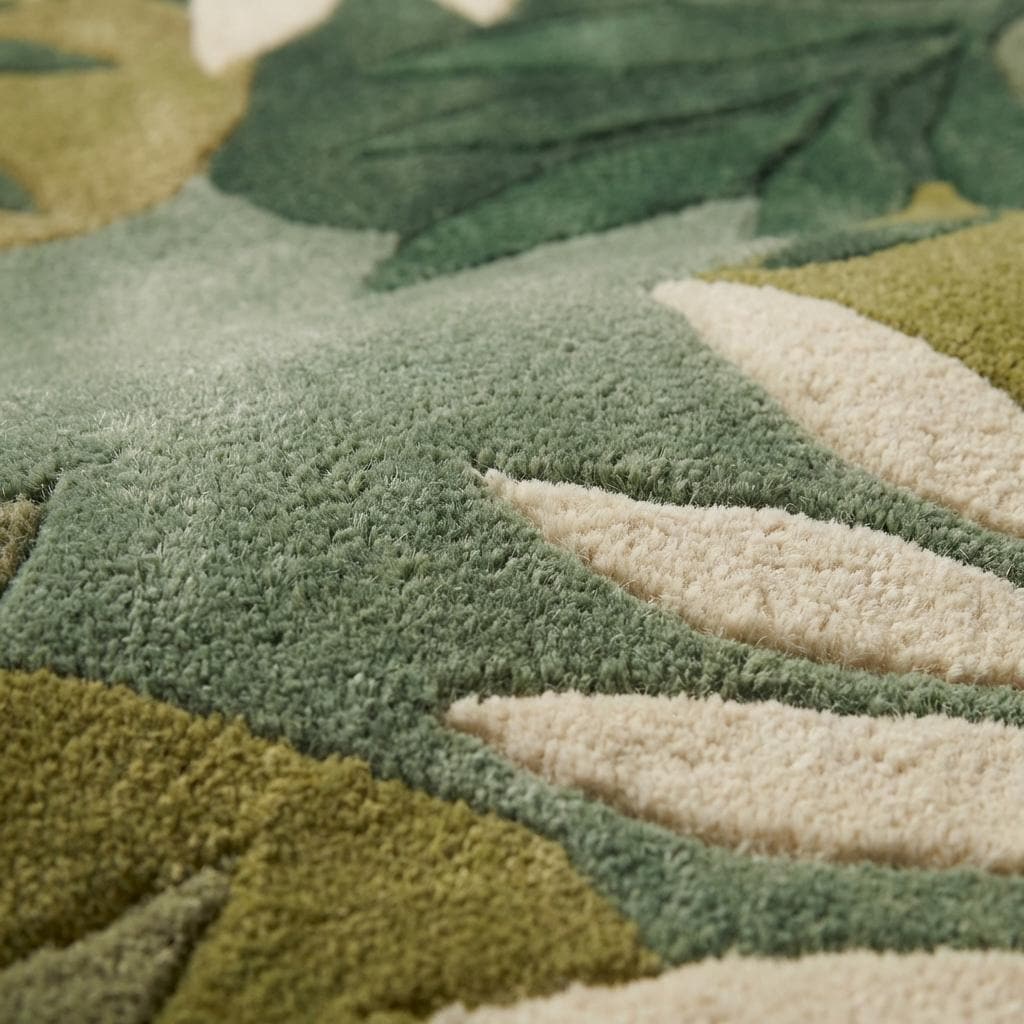 Hand Tufted Botanical Leaf Wool Rug 5x8, Modern Green Tropical Area Rug Living Room Nature Inspired Carpet