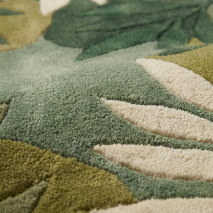 Hand Tufted Botanical Leaf Wool Rug 5x8, Modern Green Tropical Area Rug Living Room Nature Inspired Carpet