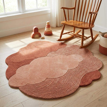 Organic modern wool blend rug featuring carved line artwork and soft earthy color palette __etsy:8053847913