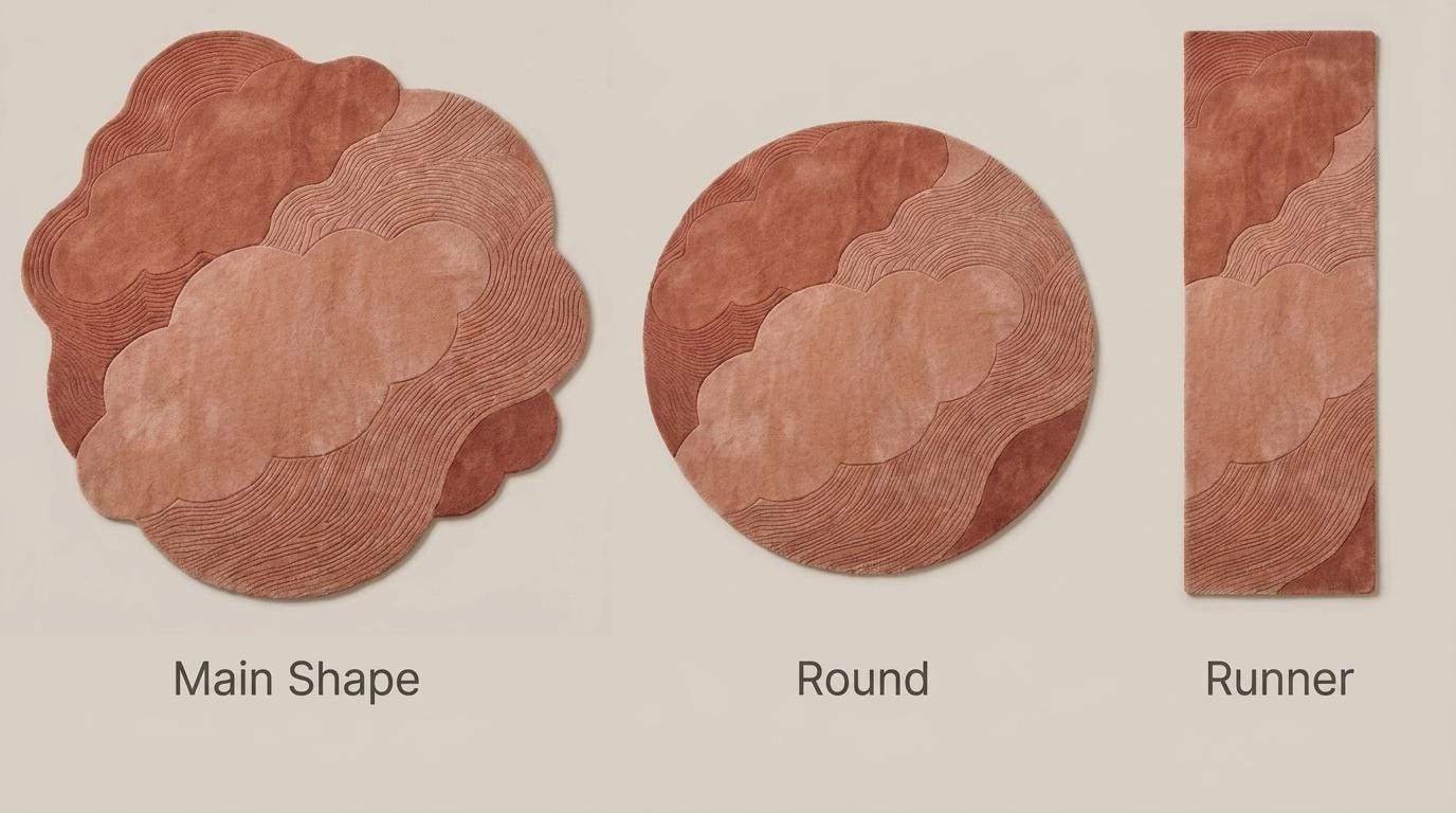 Irregular cloud shaped rug suitable for rectangle living spaces, round seating areas, runner styling, and hallway decor __etsy:8053847889