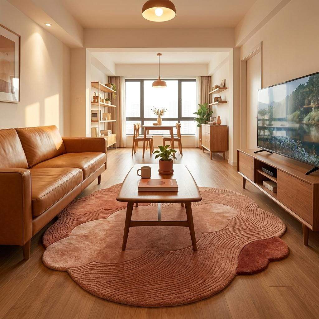 Luxury handmade tufted rug in warm clay pink tones designed for nursery, lounge, and creative interiors __etsy:8053847911
