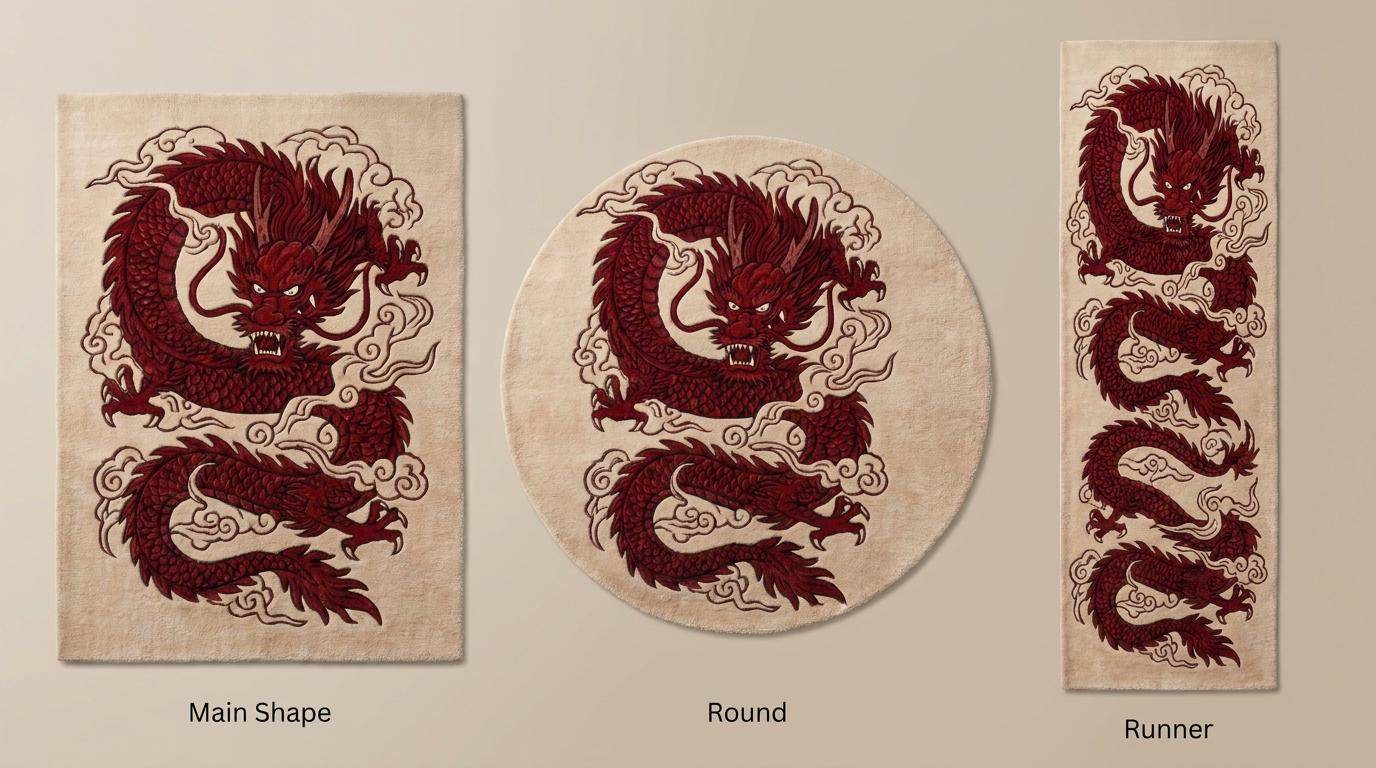 Rectangle dragon rug available in custom runner, hallway, round, and large area rug sizes for home styling __etsy:8111062379