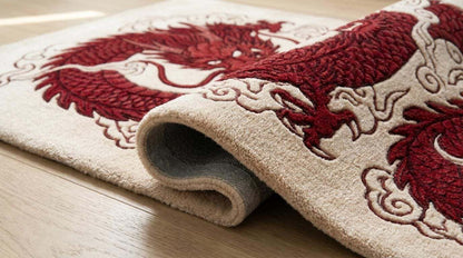 Hand Tufted Dragon Rug, Red Oriental Carpet for Living Room, Japanese Style Area Rug, Gothic Decor __etsy:8063144940