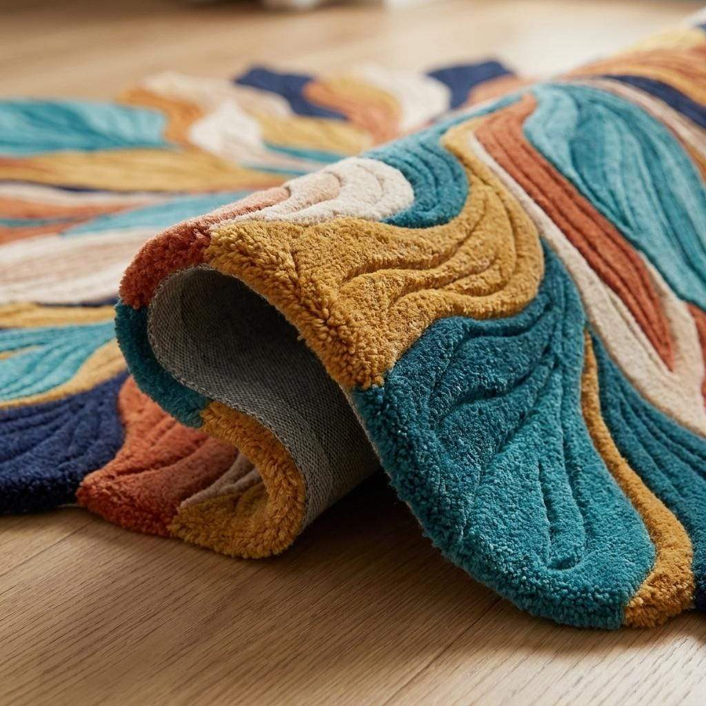 Hand Tufted Floral Area Rug, Abstract Leaf Carpet, Modern Sculpted Wool Rug for Living Room Home Decor __etsy:8083894806