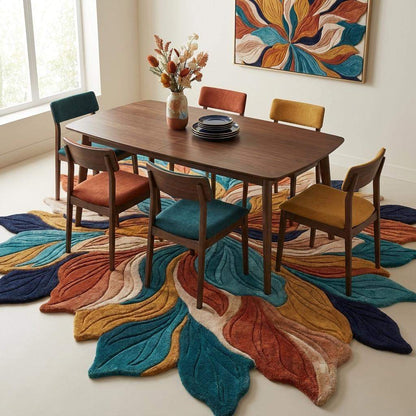 Hand Tufted Floral Area Rug, Abstract Leaf Carpet, Modern Sculpted Wool Rug for Living Room Home Decor __etsy:8083894792