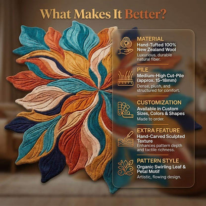 Hand Tufted Floral Area Rug, Abstract Leaf Carpet, Modern Sculpted Wool Rug for Living Room Home Decor __etsy:8083894834
