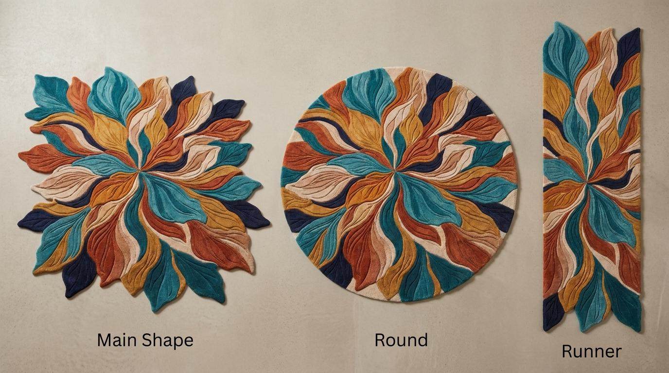Custom handmade rug available in floral shape, round, rectangle, runner and hallway carpet formats for modern home decor. __etsy:8083894772