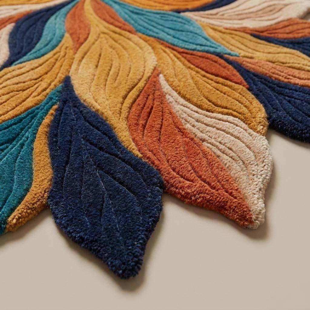 Hand Tufted Floral Area Rug, Abstract Leaf Carpet, Modern Sculpted Wool Rug for Living Room Home Decor __etsy:8131806015