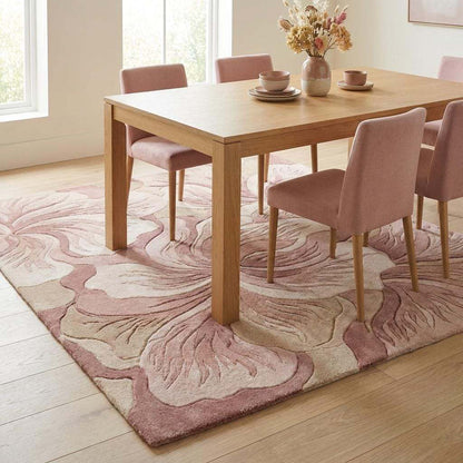 Hand Tufted Floral Area Rug Pink Wool Carpet, Modern Sculpted Botanical Living Room Rug, Blush Beige Bedroom Decor __etsy:7917475153