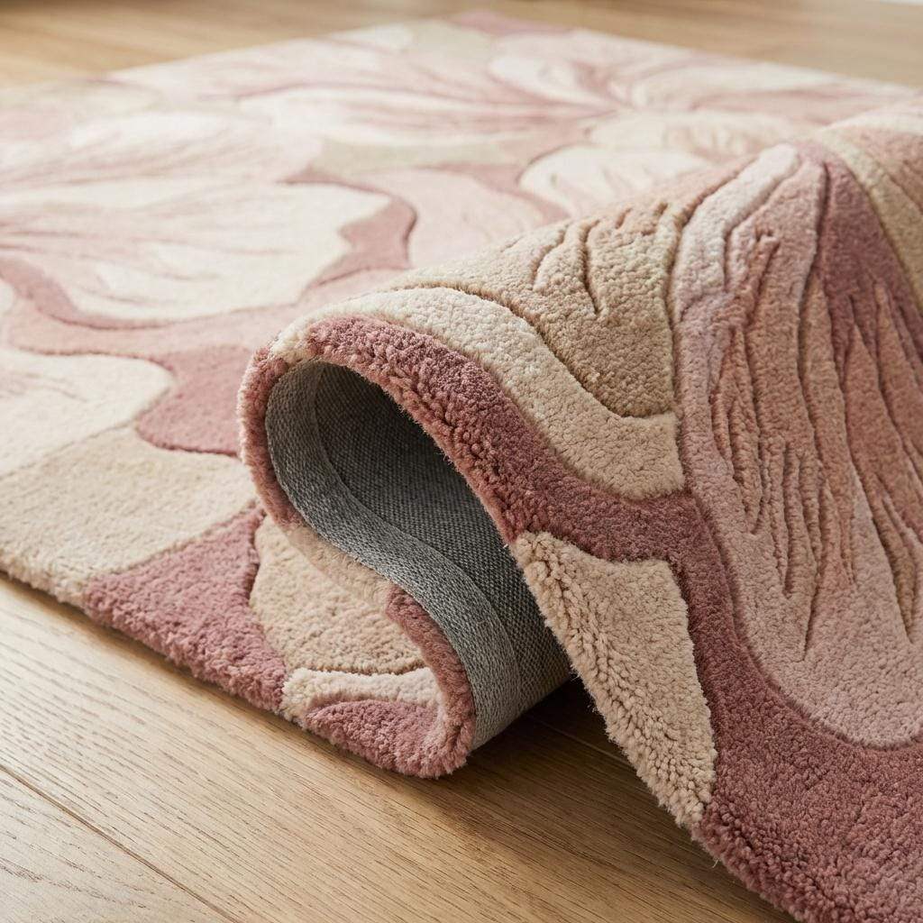 Hand Tufted Floral Area Rug Pink Wool Carpet, Modern Sculpted Botanical Living Room Rug, Blush Beige Bedroom Decor __etsy:7917475159