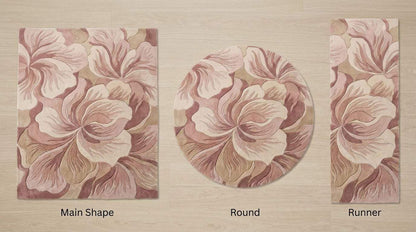 Hand Tufted Floral Area Rug Pink Wool Carpet, Modern Sculpted Botanical Living Room Rug, Blush Beige Bedroom Decor __etsy:7869521254