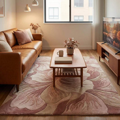 Soft wool hand tufted rug with oversized floral pattern ideal for bedroom or cozy living room styling __etsy:7917475147